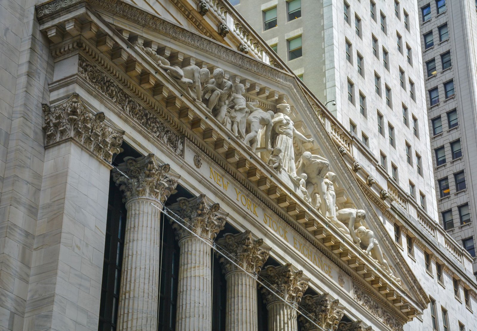 New York Stock Exchange architectural facade in lower Manhattan, New York City